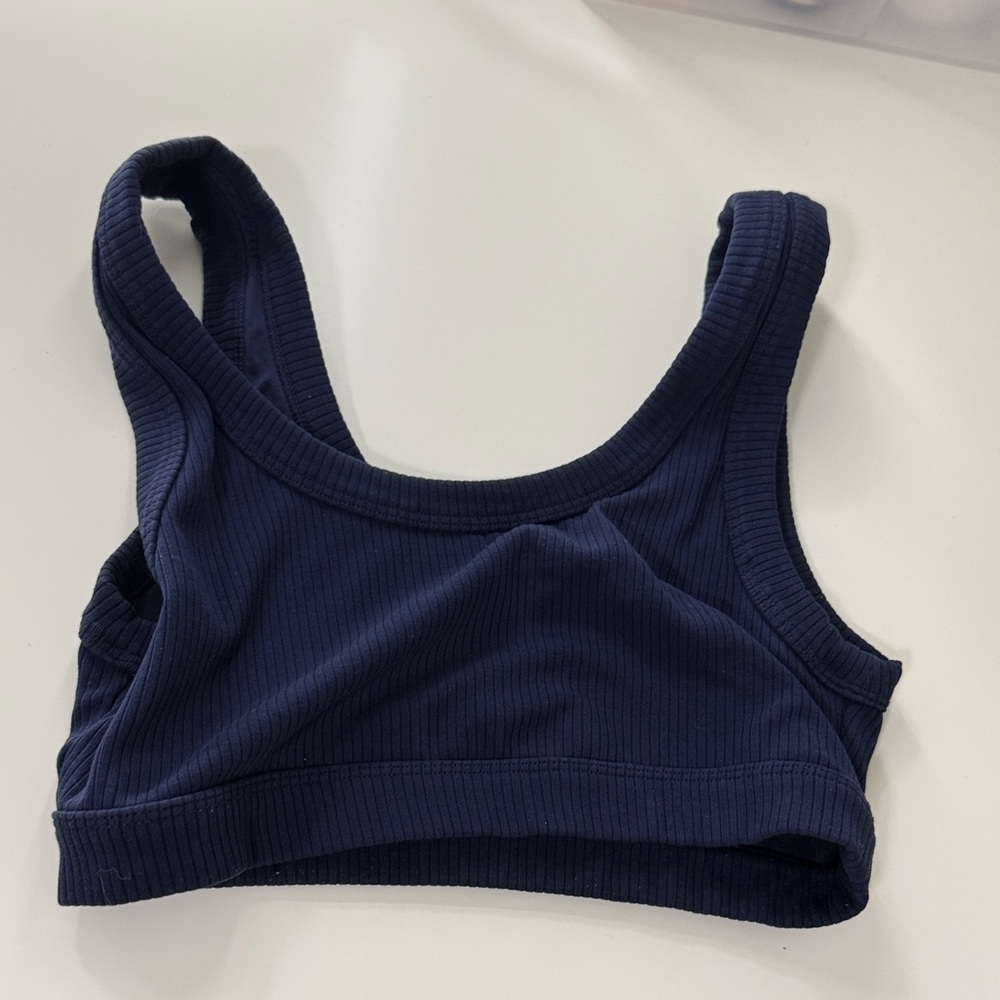 Alo Navy Blue Ribbed Sports Bra